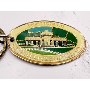 Monticello Estate Charlottesville VA Souvenir Keychain Gold Tone Oval Pinnacle